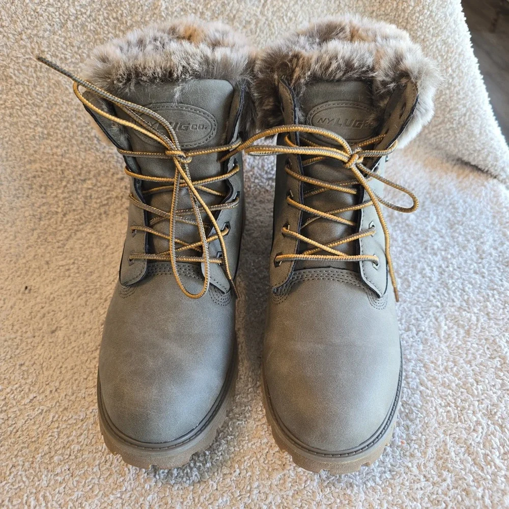 Lugz Convoy Fur-lined Lace-up Faux Seude Boots Gray Women's Size 9